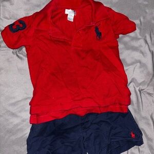 18M TODDLER BOY POLO SHIRT AND SHORTS RED/NAVY BLUE